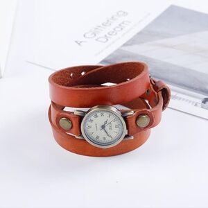 Vintage Wrap Leather Bracelet Watch - Brown